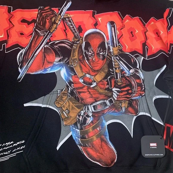 NWT CIVIL REGIME x MARVEL Deadpool Graphic Hoodie in Black, Size Small - Picture 3 of 7